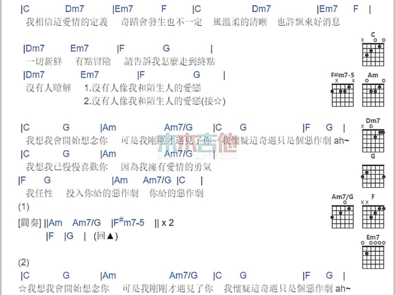 《忘情牛肉面》吉他谱_马健涛