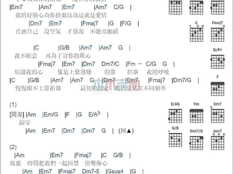《三过门》吉他谱_黄诗扶