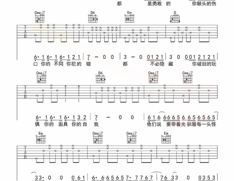 《麻辣苦涩甜酸咸》吉他谱_毛阿敏