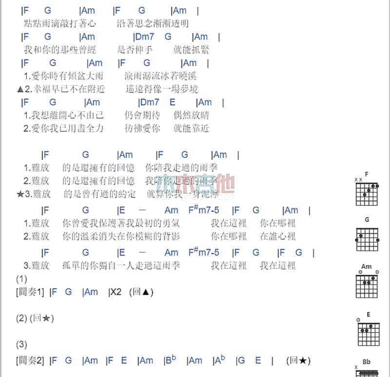 《青春告别诗》吉他谱_庞龙