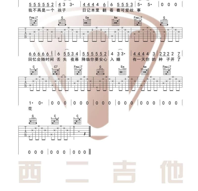 《伤心情歌》吉他谱_沈世爱