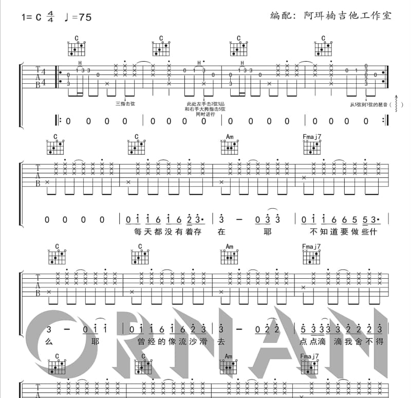 《妈妈的羊皮袄》吉他谱_草原云