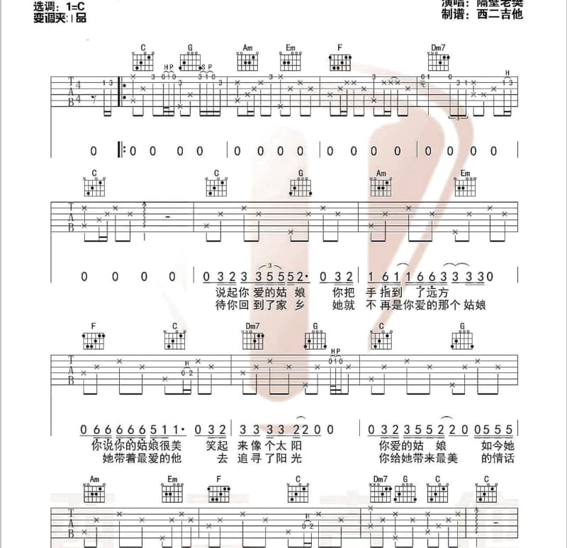 《喀什噶尔女郎》吉他谱_王宏伟