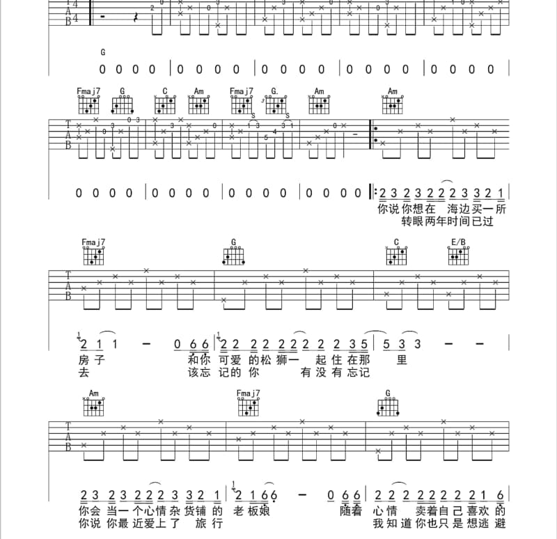 《恋爱日记》吉他谱_王谨轩