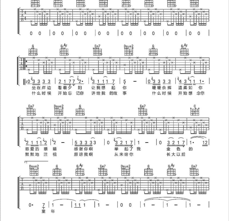 《忘了从前》吉他谱_陈柏睿