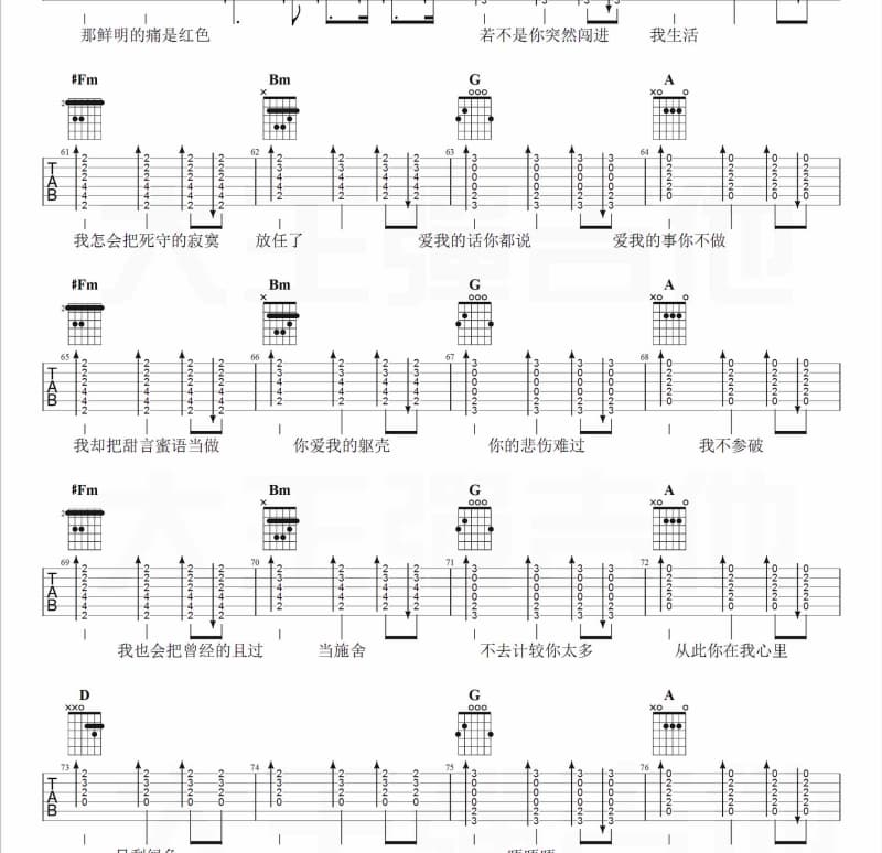 《白石洲》吉他谱_陈楚生