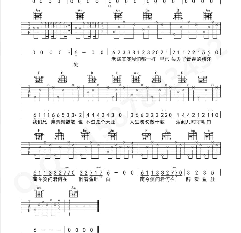 《将进酒》吉他谱_陈楚生