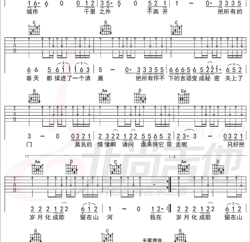 《因为有了你》吉他谱_望海高歌