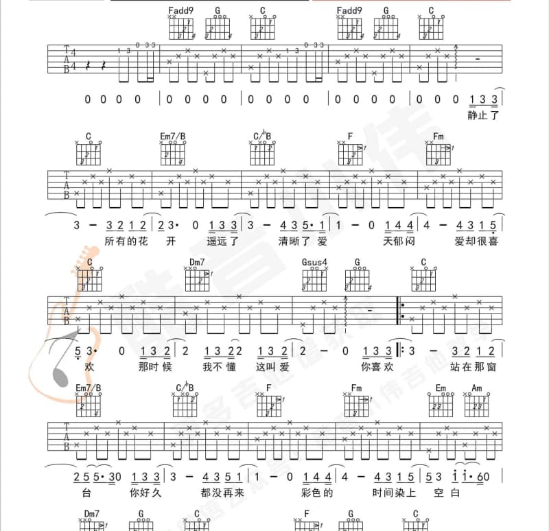 《如今》吉他谱_陈鸿宇