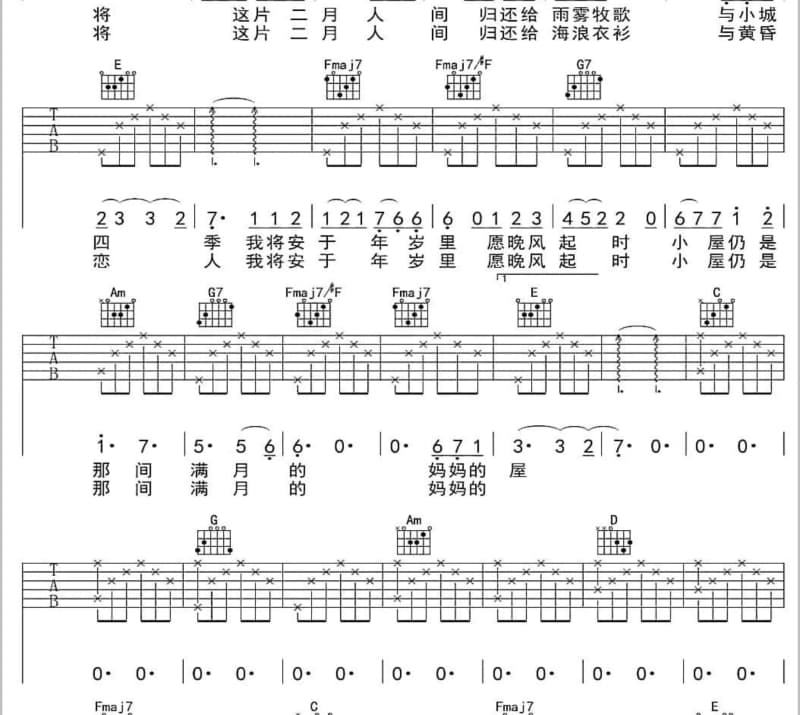 《燕子楼歌》吉他谱_徐誉滕