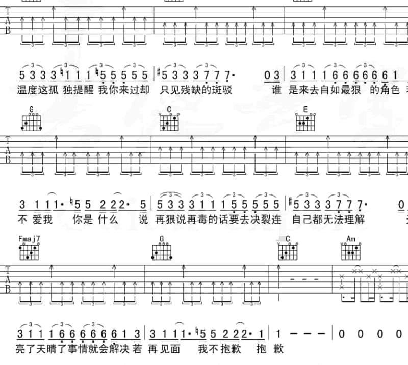《否定》吉他谱_许嘉文