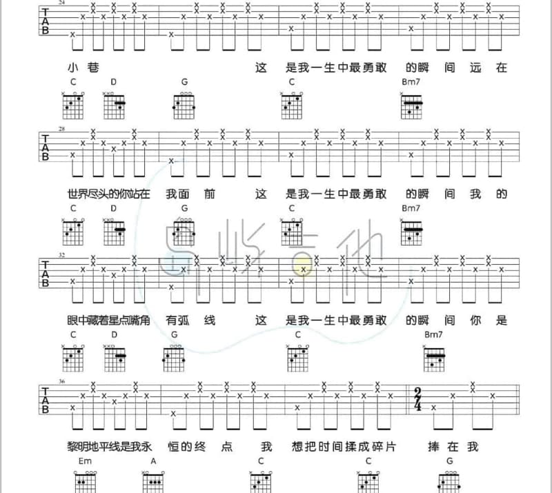 《心事如雨》吉他谱_颜小健