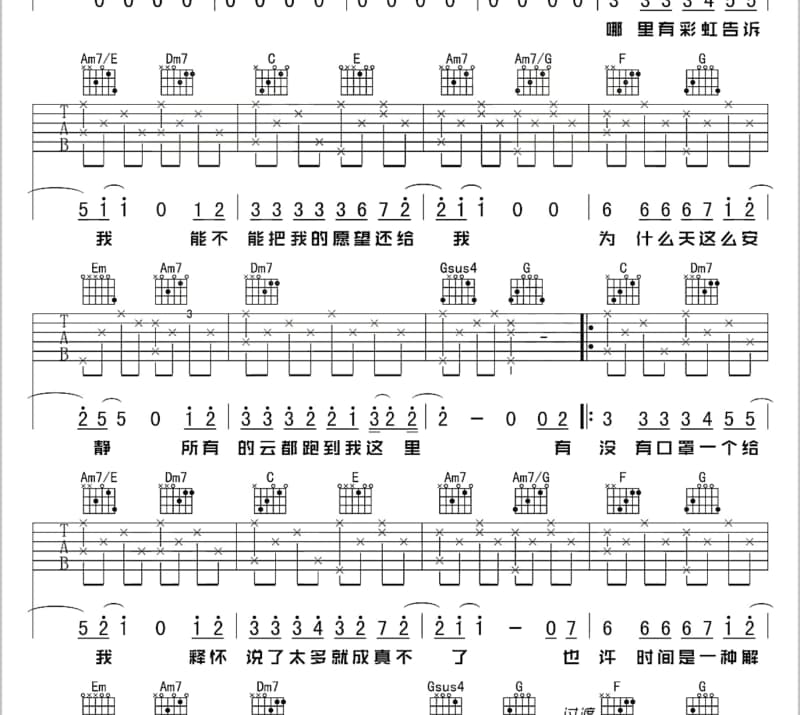 《爱如潮水+逆光+山路十八弯+再回首》吉他谱_杨含奇