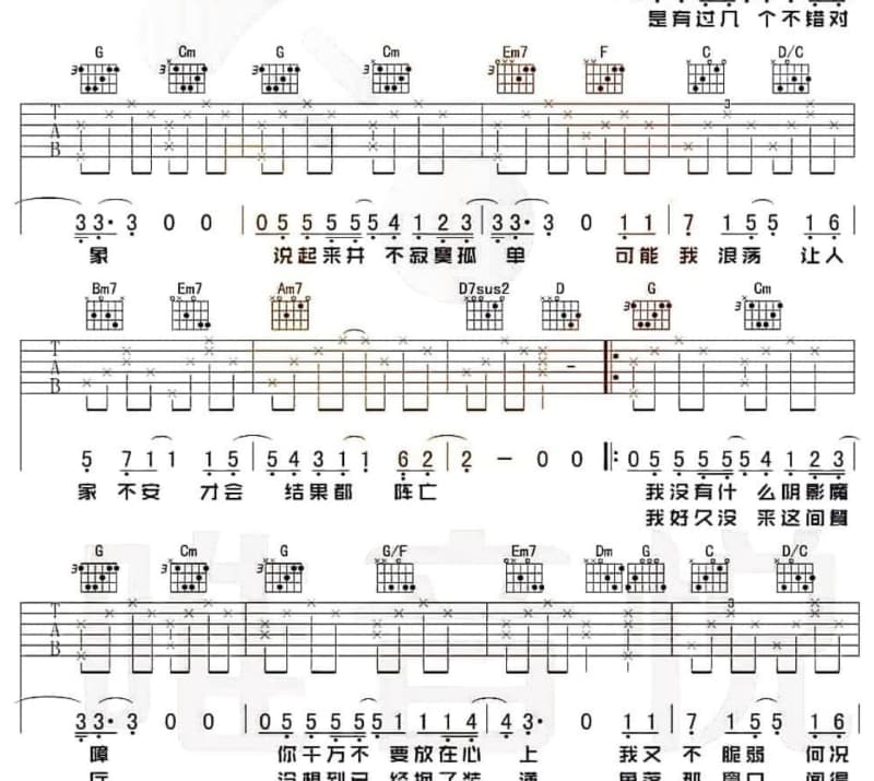 《他的背影》吉他谱_杨学峰