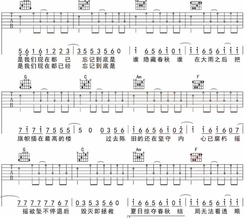 《心情无人知》吉他谱_俞隆华