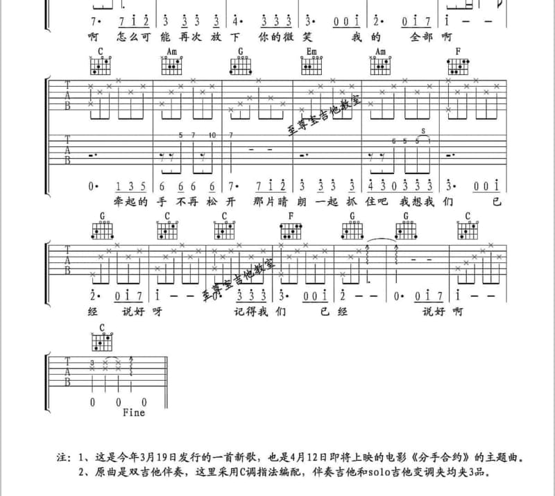 《one chance》吉他谱_张杰