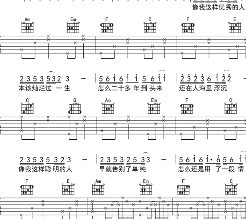 《我们都一样》吉他谱_张杰