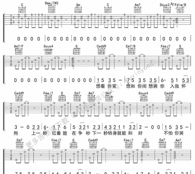 《说不进心里面》吉他谱_张木易
