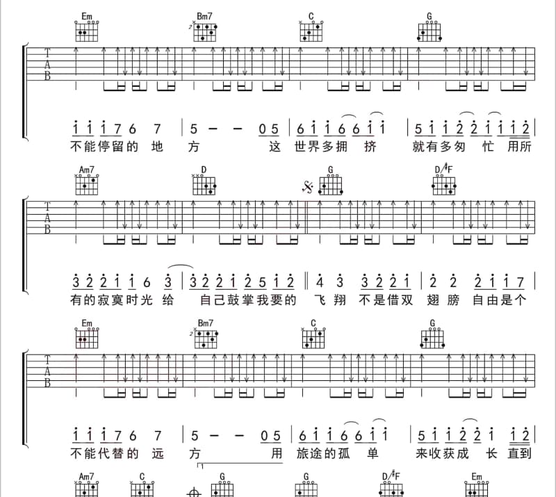 《习惯 抖音完整版》吉他谱_张阳阳 男