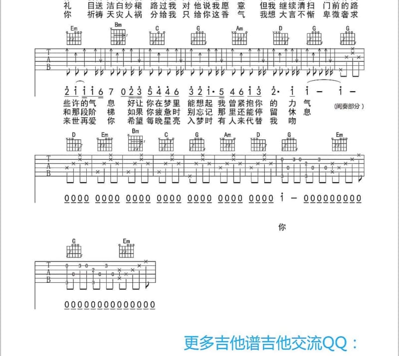《妹妹曲》吉他谱_张艺谋
