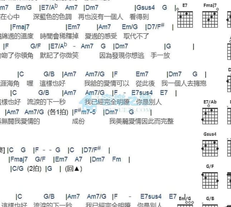 《把悲伤留给自己》吉他谱_钟明秋