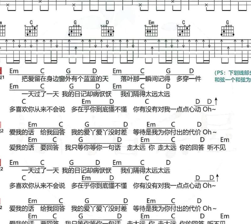 《一路上有你》吉他谱_钟明秋