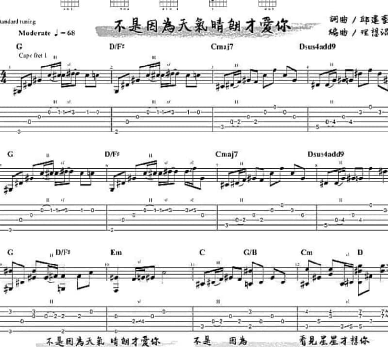 《事与愿违》吉他谱_东来东往