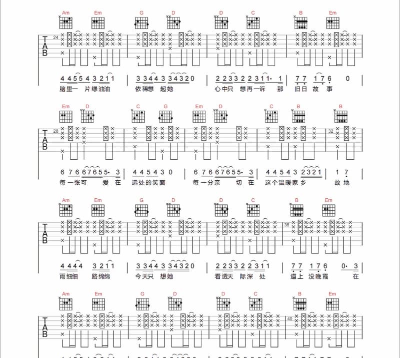 《听闻远方有你》吉他谱_二小姐
