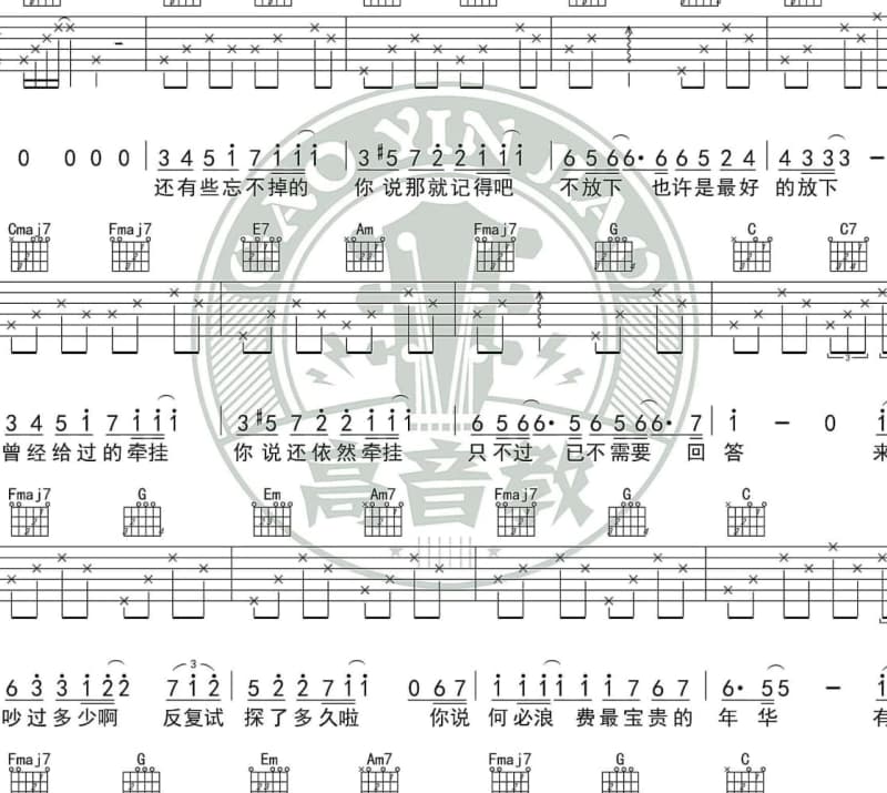 《红尘情歌独唱》吉他谱_高安