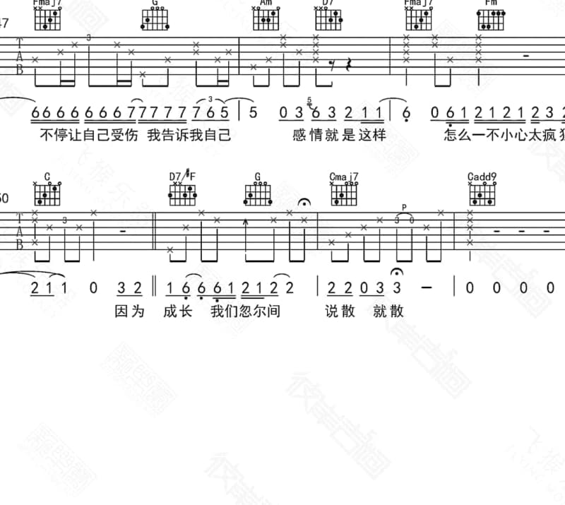 《再也不能相见》吉他谱_高旭