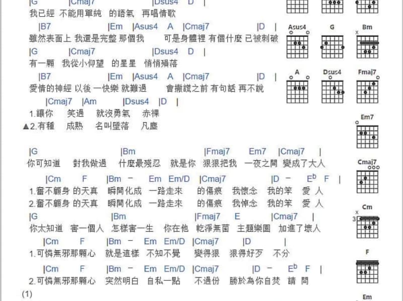 《爱恨情歌》吉他谱_冷漠