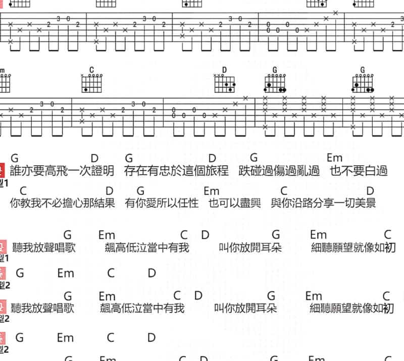 《挣扎》吉他谱_黄莹