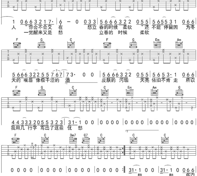 《永恒》吉他谱_乐氏男声