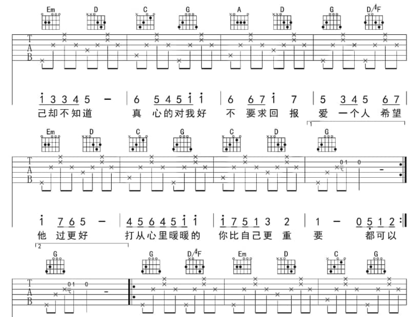 《一生所爱》吉他谱_莫文蔚