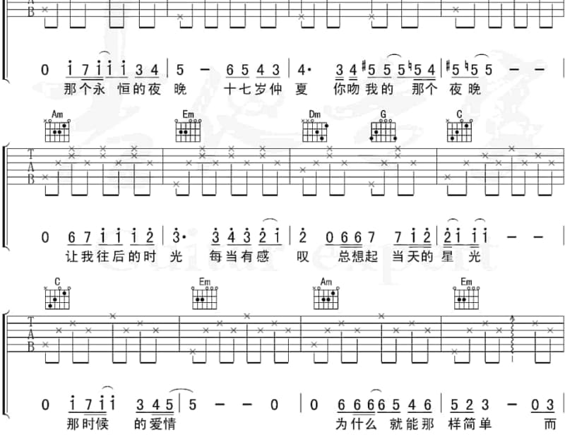 《漂洋过海来看你》吉他谱_潘越云