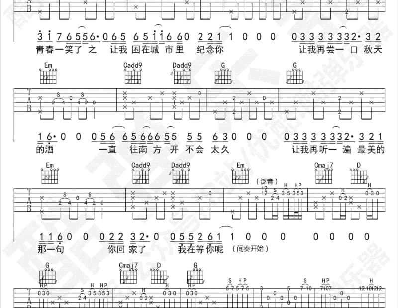 《山里红》吉他谱_祁隆