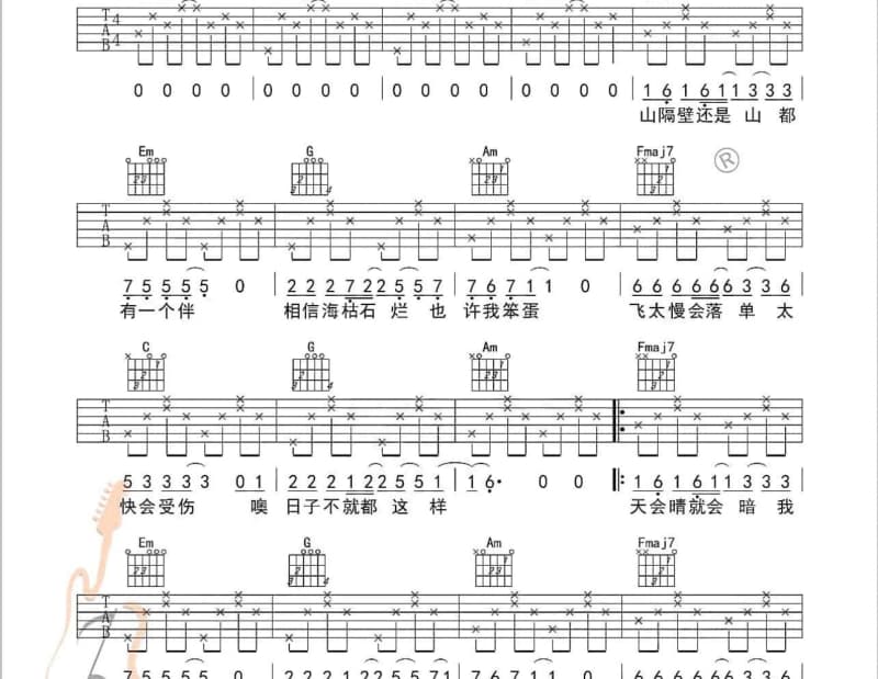 《习惯一个人》吉他谱_半吨兄弟