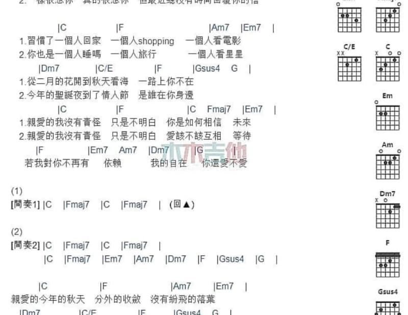《一起走过》吉他谱_孙燕姿
