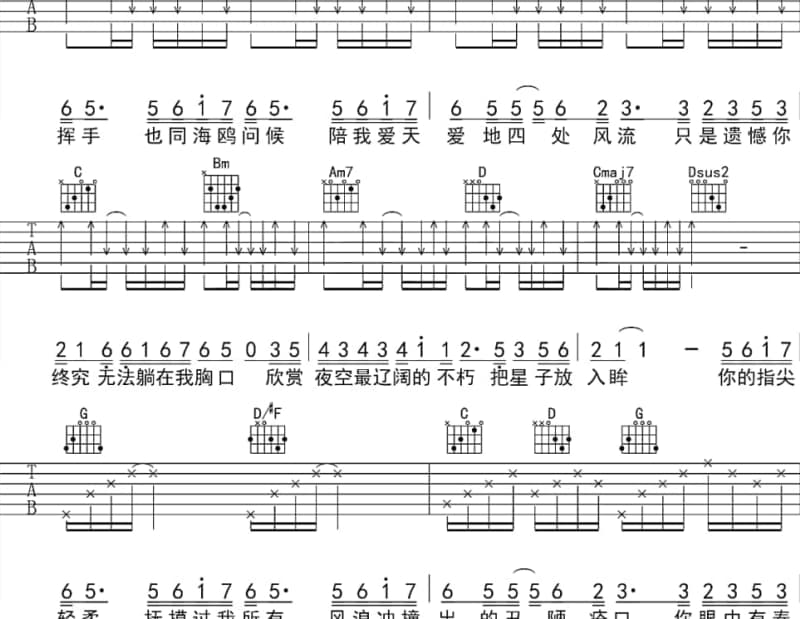 《陌生人》吉他谱_桐桐/阿七/啦..