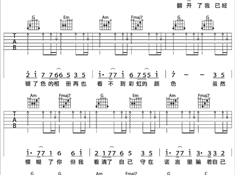 《没勇气》吉他谱_虎二