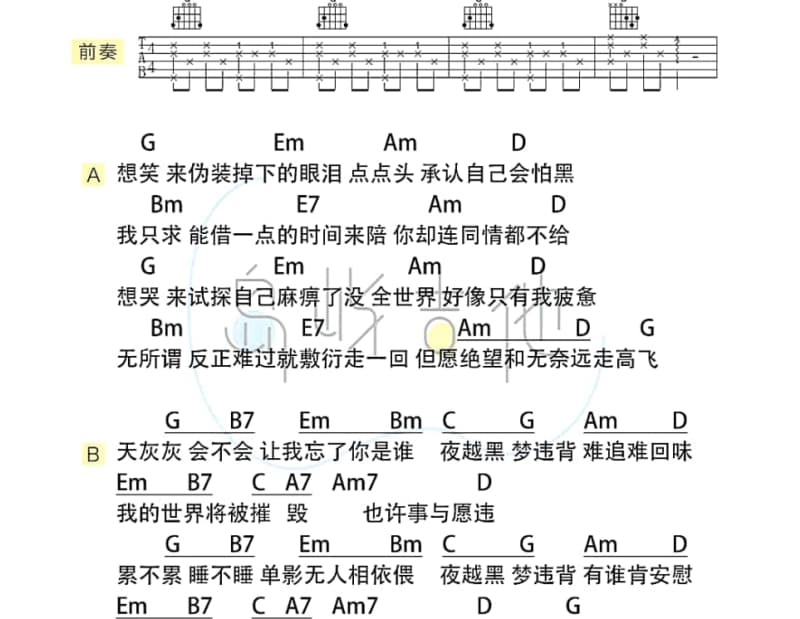 《夜照亮了夜》吉他谱_伍佰