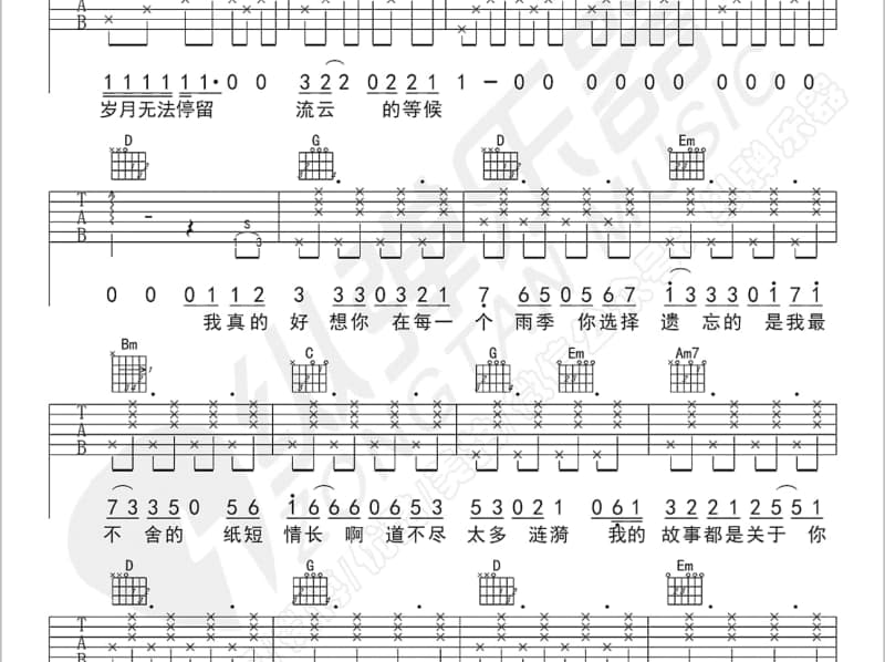 《一夜的感情》吉他谱_李响