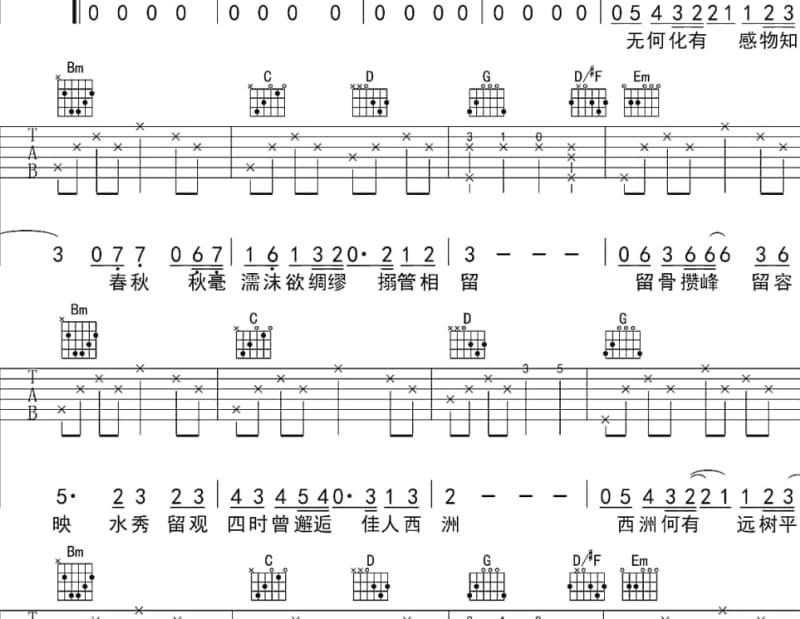 《钟无艳》吉他谱_谢安琪