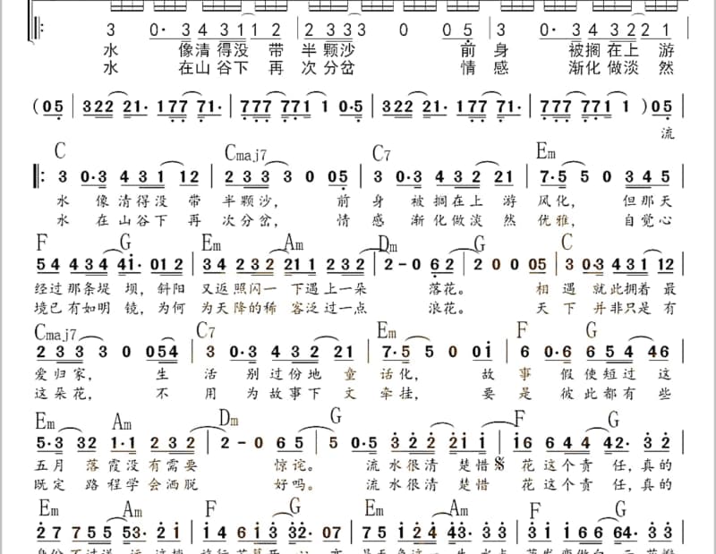 《爱情如水向东流》吉他谱_姚苏蓉