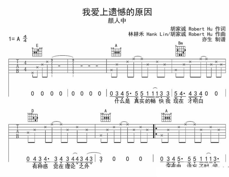 《后悔》吉他谱_袁小迪