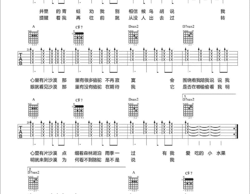 《真心沉落海》吉他谱_袁小迪