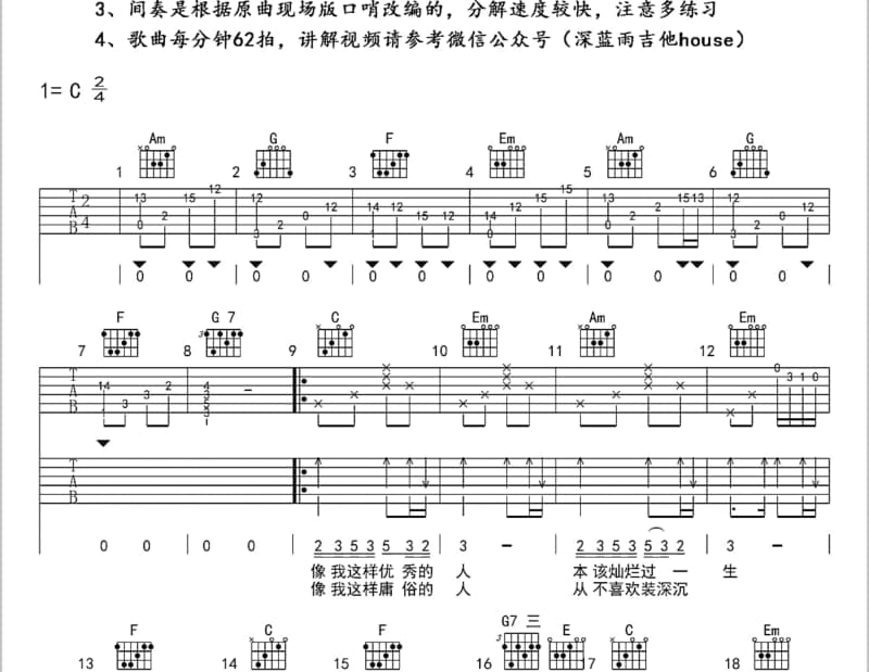 《平凡幸福》吉他谱_张玉华