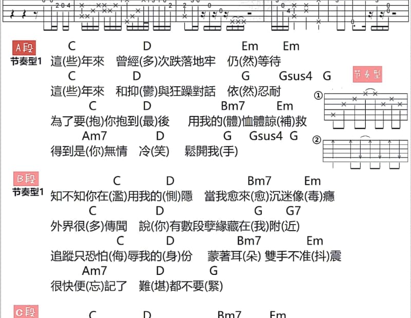 《不枉我们张山十年》吉他谱_岑宁儿