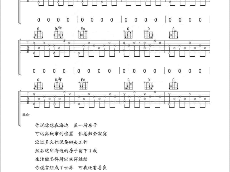 《潇洒走一回》吉他谱_卓依婷