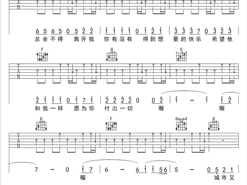 《天生不配》吉他谱_陈学冬